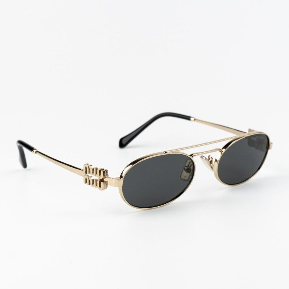 NEW Miu Miu MU54ZS ZVN08Z LOGO Pale Gold Dark Grey Pilot Unisex Sunglasses